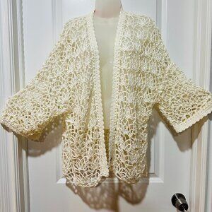 New Superdry Woven Silk/Cotton ¾ Sleeve Open Front Long Cardigan, Size L (NWOT)